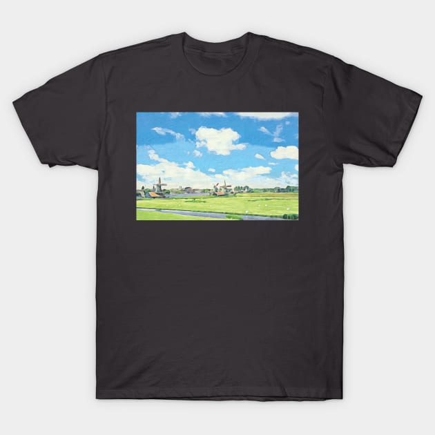 Amsterdam canal boats watercolor art painting T-Shirt by Aziz